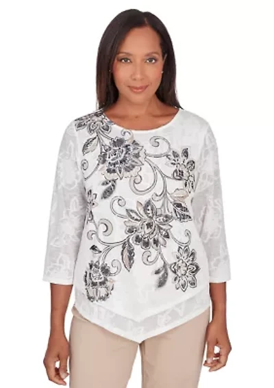 Plus Neutral Territory Scroll Floral Jacquard Top