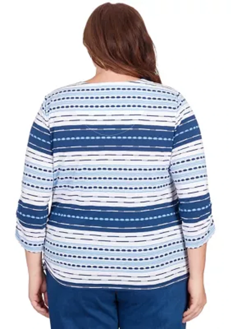 Plus Full Bloom Spliced Texture Stripe Top