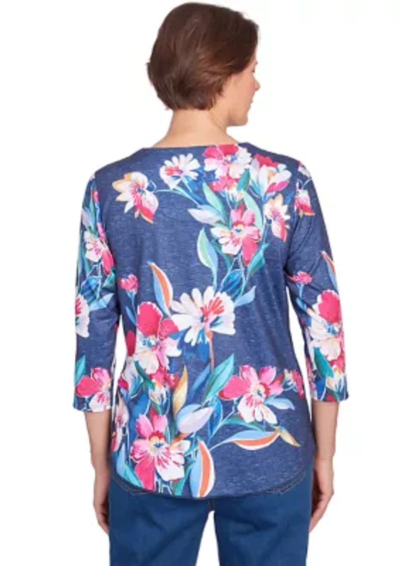 Petite Full Bloom Placed Floral Printed Top
