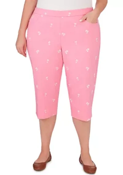 Plus Miami Beach Embroidered Palm Tree Clamdigger Pants