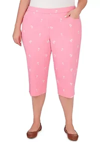 Plus Miami Beach Embroidered Palm Tree Clamdigger Pants