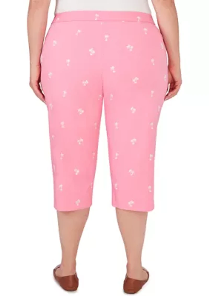 Plus Miami Beach Embroidered Palm Tree Clamdigger Pants