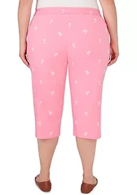 Plus Miami Beach Embroidered Palm Tree Clamdigger Pants