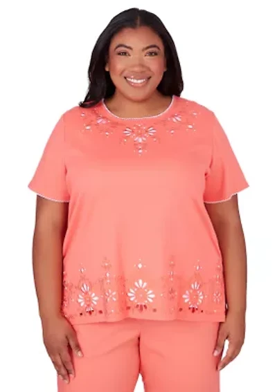 Plus Neptune Beach Medallion Cut Out Yoke & Border Top