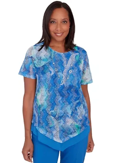 Petite Neptune Beach Tie Dye Texture Blouse