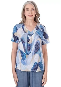 Women's Blue Bayou Wavy Abstract Top