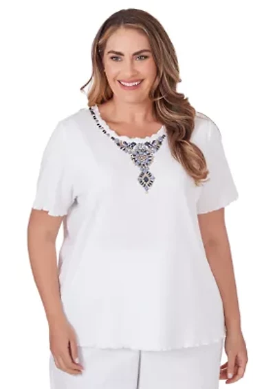 Plus Blue Bayou Beaded Yoke Top