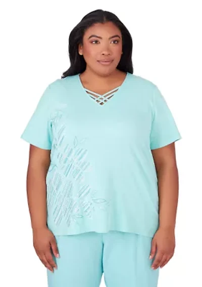 Plus Hyannisport Embroidered Flowers Top