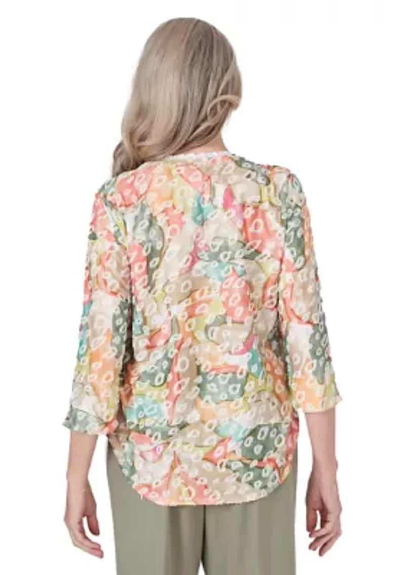 Petite Tuscan Sunset Abstract Animal Jacquard Top