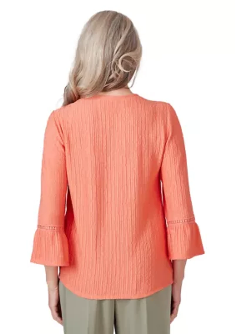 Petite Tuscan Sunset Solid Texture Tie Hem Top