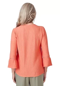 Petite Tuscan Sunset Solid Texture Tie Hem Top