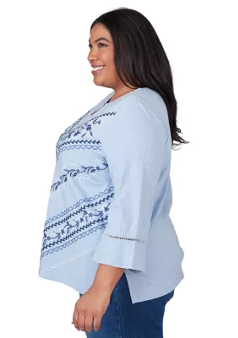 Plus Scottsdale Chevron Floral Embroidery Top