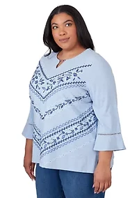 Plus Scottsdale Chevron Floral Embroidery Top