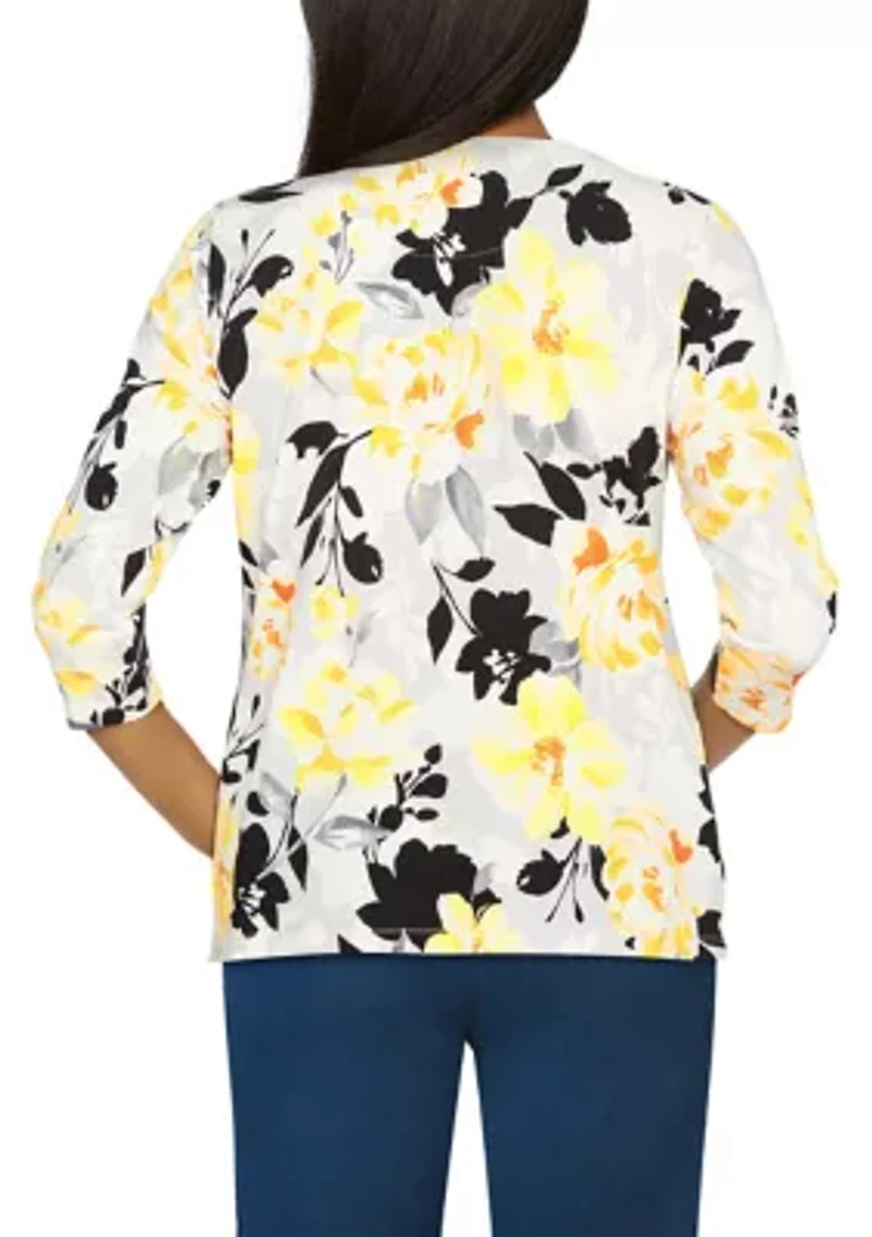 Petite Shadow Floral Print Knit Top