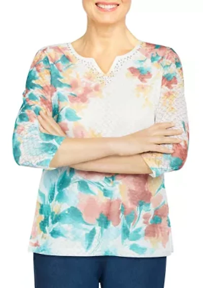 Petite Watercolor Floral Print Top