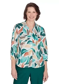 Petite Abstract Leaf Printed Top
