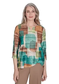 Petite Colorblocked Texture Printed Knit Top