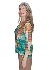 Petite Colorblocked Texture Printed Knit Top