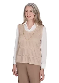 Petite Pointelle Texture Woven 2Fer Sweater