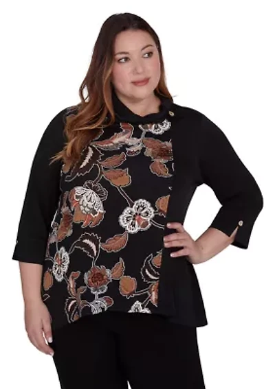 Plus Rue Rivoli Spliced Floral Texture Printed Sweater