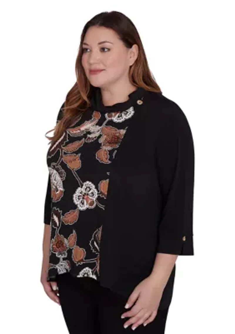 Plus Rue Rivoli Spliced Floral Texture Printed Sweater