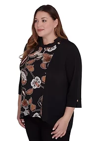 Plus Rue Rivoli Spliced Floral Texture Printed Sweater