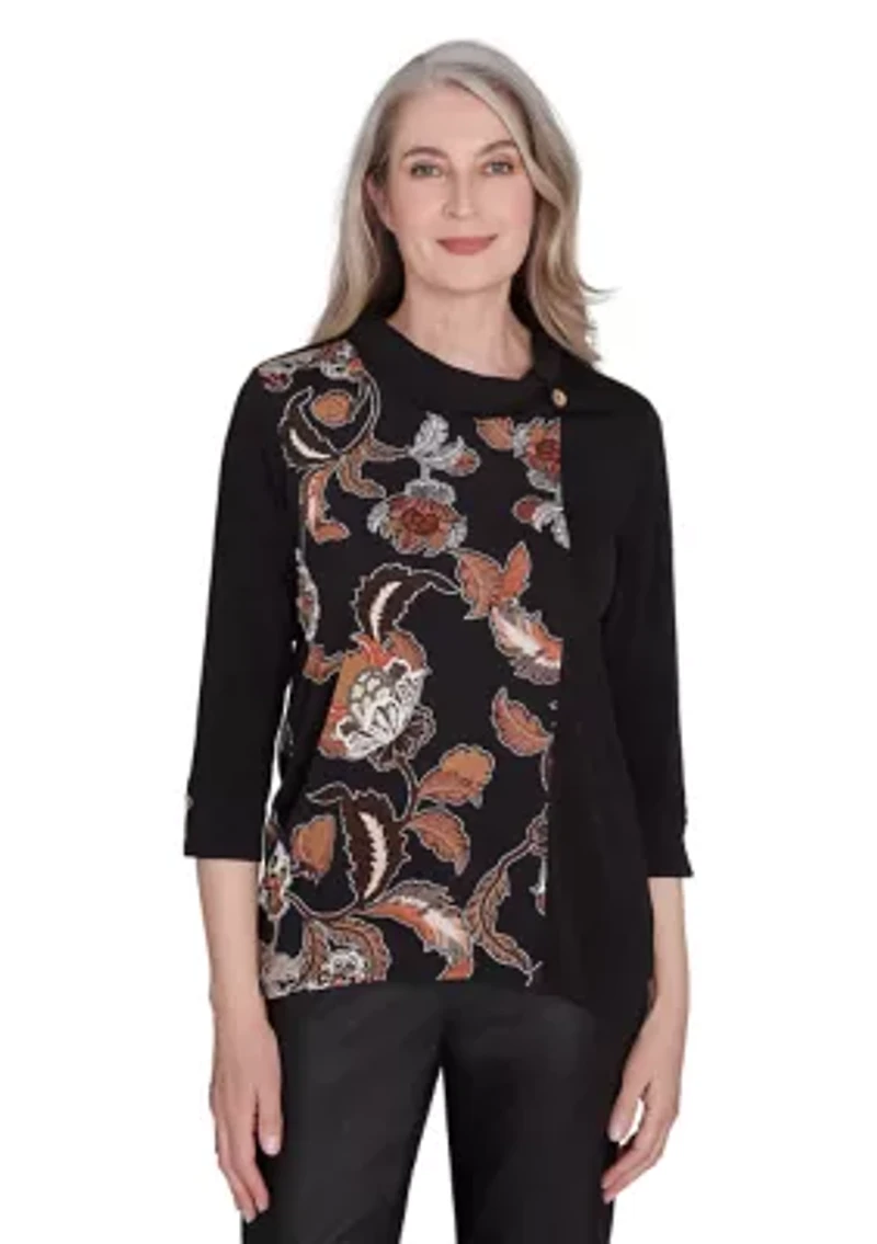 Petite Rue Rivoli Spliced Floral Embroidered Texture Top