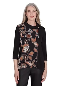 Petite Rue Rivoli Spliced Floral Embroidered Texture Top