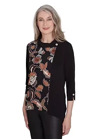 Petite Rue Rivoli Spliced Floral Embroidered Texture Top