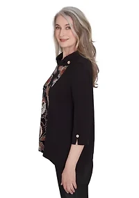 Petite Rue Rivoli Spliced Floral Embroidered Texture Top