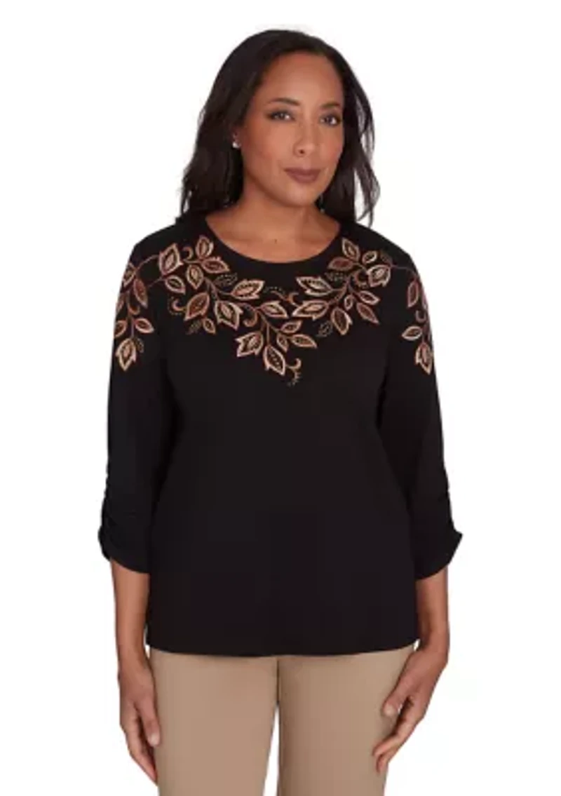 Petite Rue Rivoli Embroidered Leaf Yoke Top