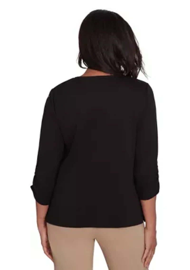 Petite Rue Rivoli Embroidered Leaf Yoke Top