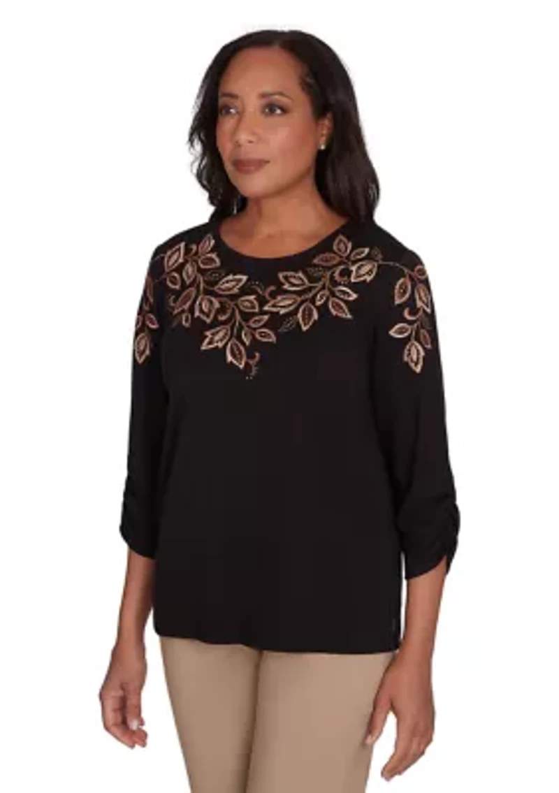 Petite Rue Rivoli Embroidered Leaf Yoke Top