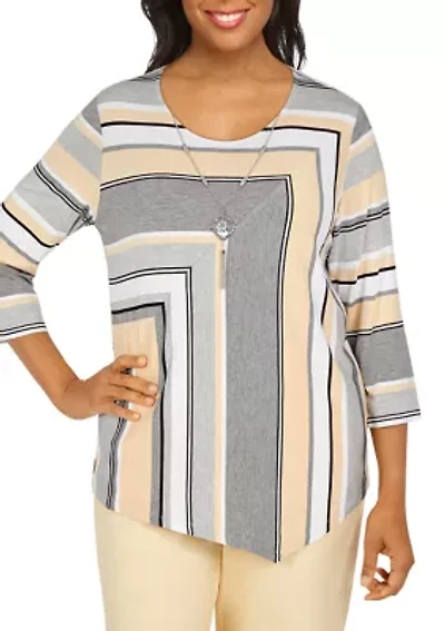 Petite 3/4 Sleeve Spliced Stripe Top