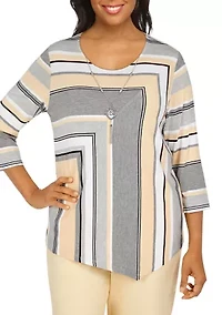 Petite 3/4 Sleeve Spliced Stripe Top