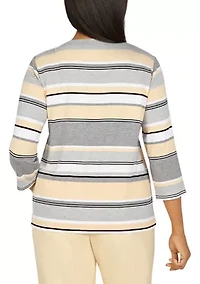 Petite 3/4 Sleeve Spliced Stripe Top