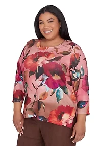 Plus Wine Country Dramatic Floral Top