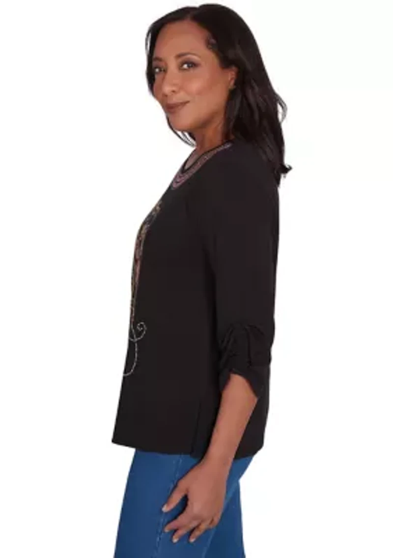 Women's Harvest Moon Paisley Floral Diagonal Embroidery Top