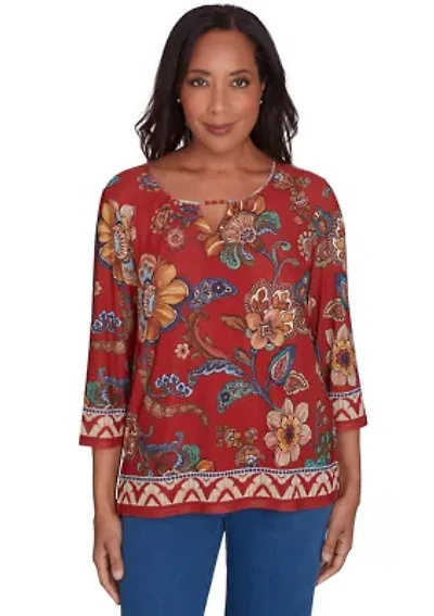 Women's Harvest Moon Floral Border Mesh Top