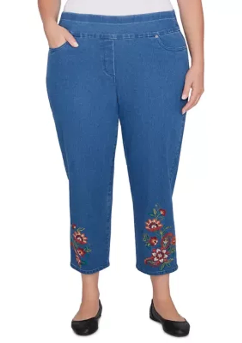 Plus Harvest Moon Paisley Floral Embroidered Ankle Pants