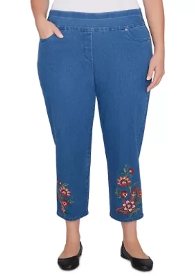 Plus Harvest Moon Paisley Floral Embroidered Ankle Pants