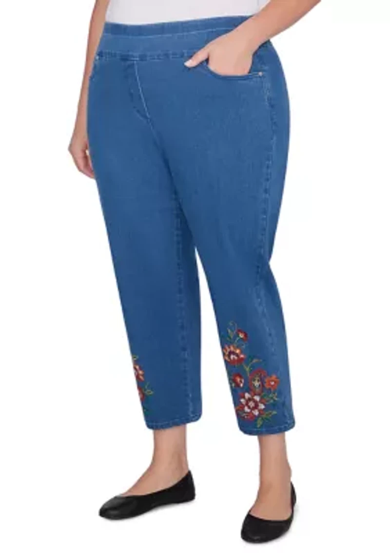 Plus Harvest Moon Paisley Floral Embroidered Ankle Pants