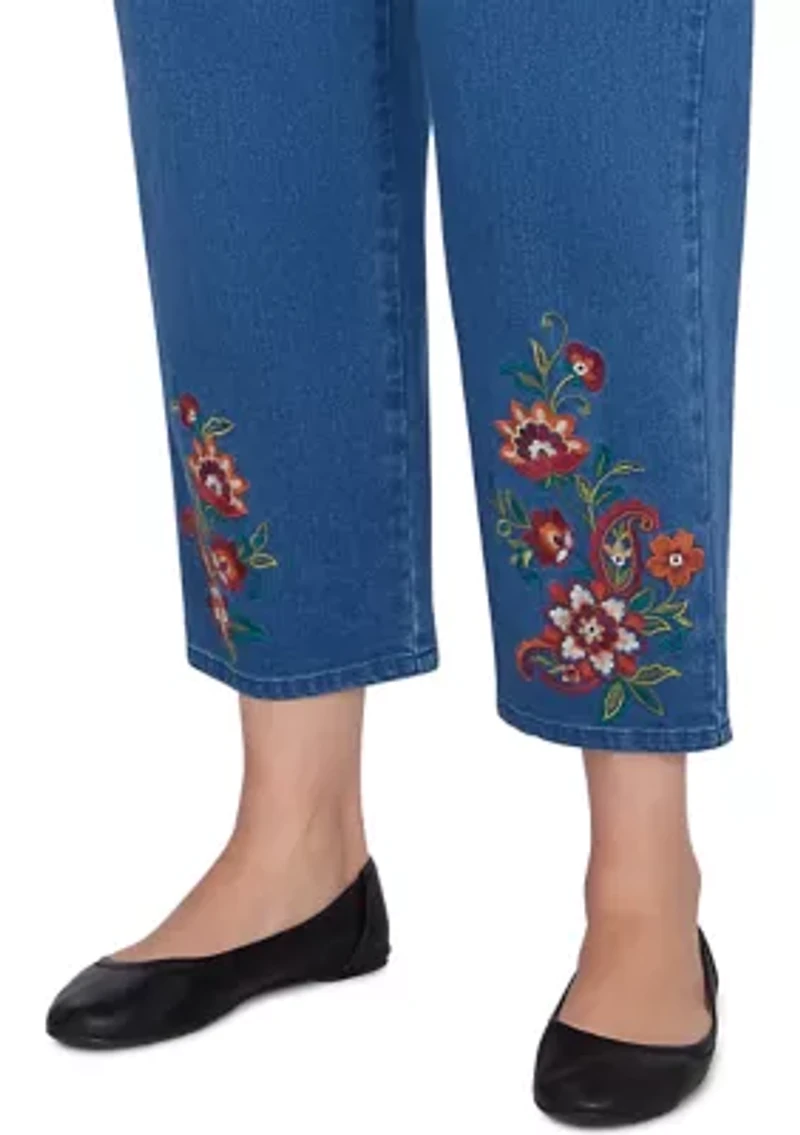 Plus Harvest Moon Paisley Floral Embroidered Ankle Pants
