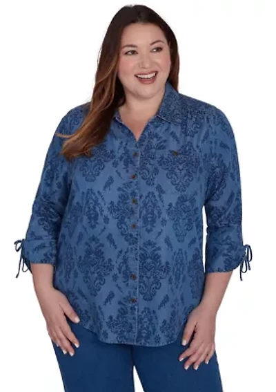 Plus Harvest Moon Medallion Tencel Shirt