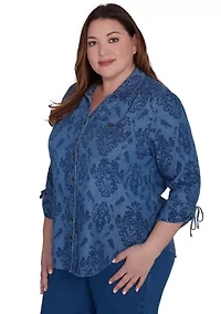 Plus Harvest Moon Medallion Tencel Shirt