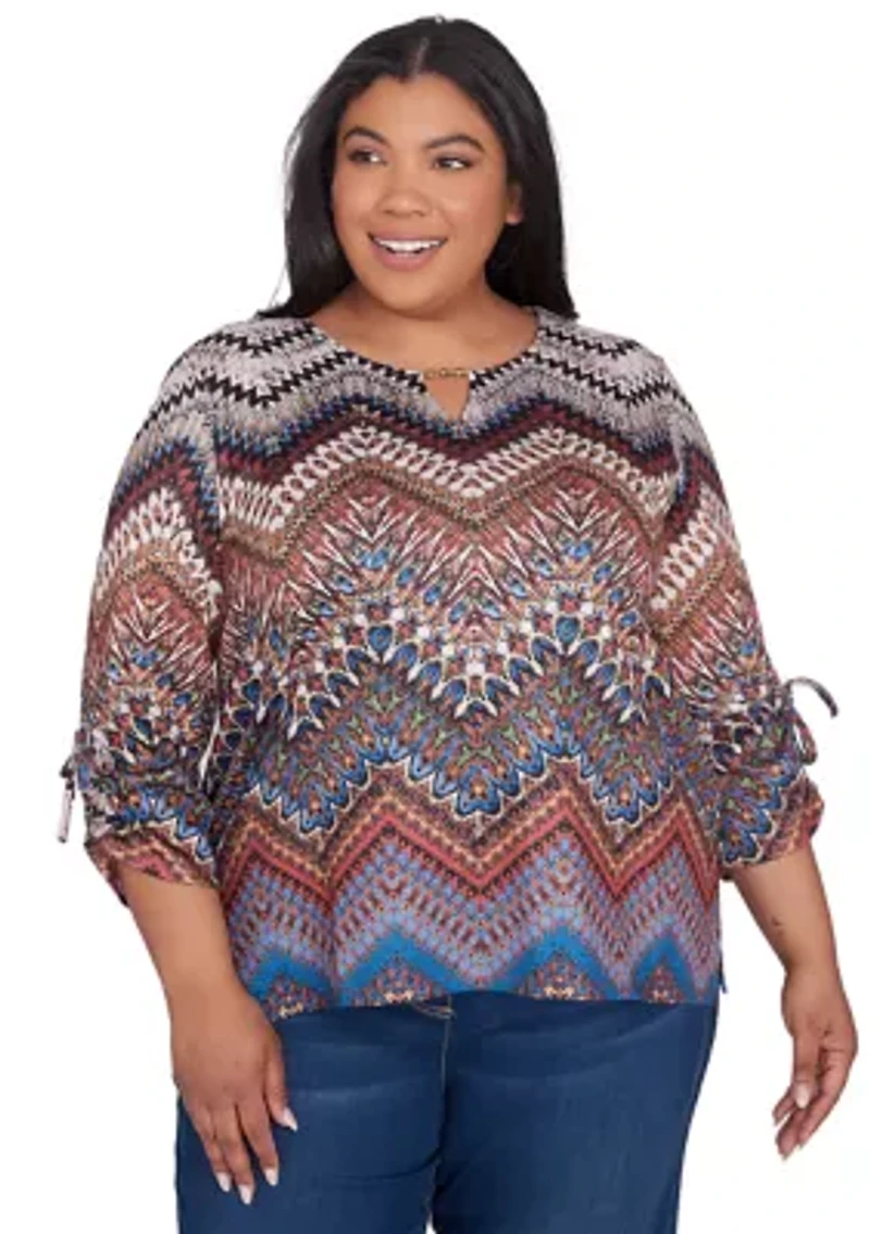 Plus Harvest Moon Chevron Texture Top