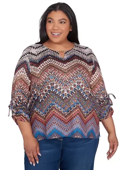 Plus Harvest Moon Chevron Texture Top