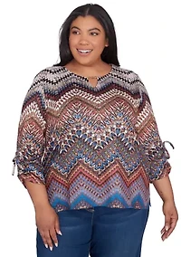 Plus Harvest Moon Chevron Texture Top