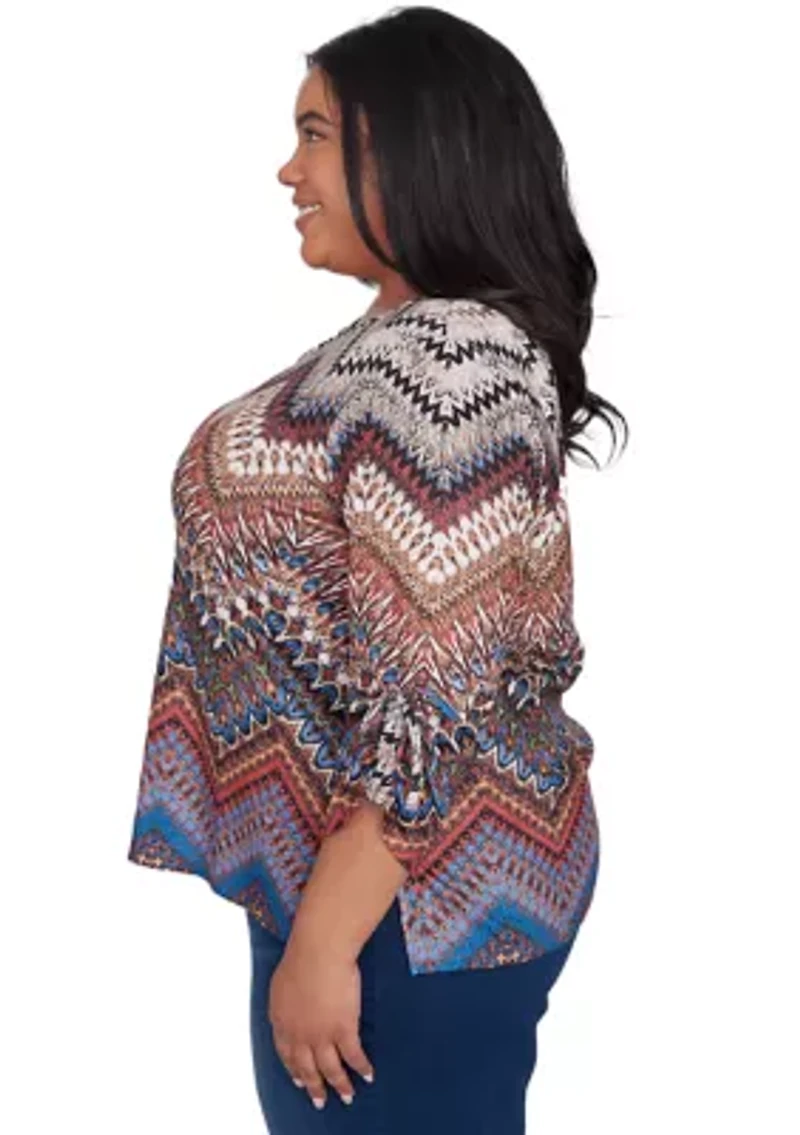 Plus Harvest Moon Chevron Texture Top