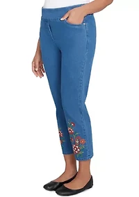 Petite Harvest Moon Paisley Floral Embroidered Ankle Pants